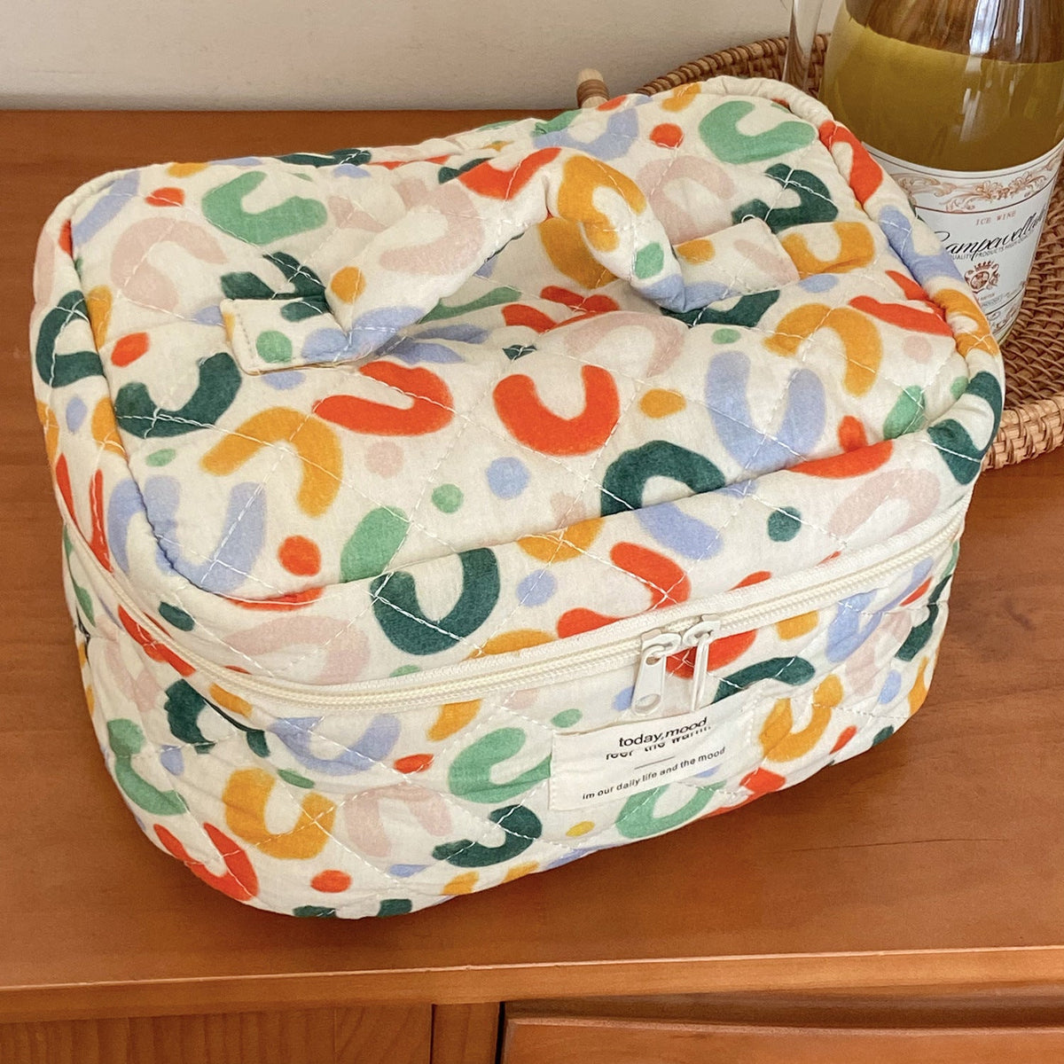 Colorful Quilted Makeup Bag Stylish Cotton Storage Pouch