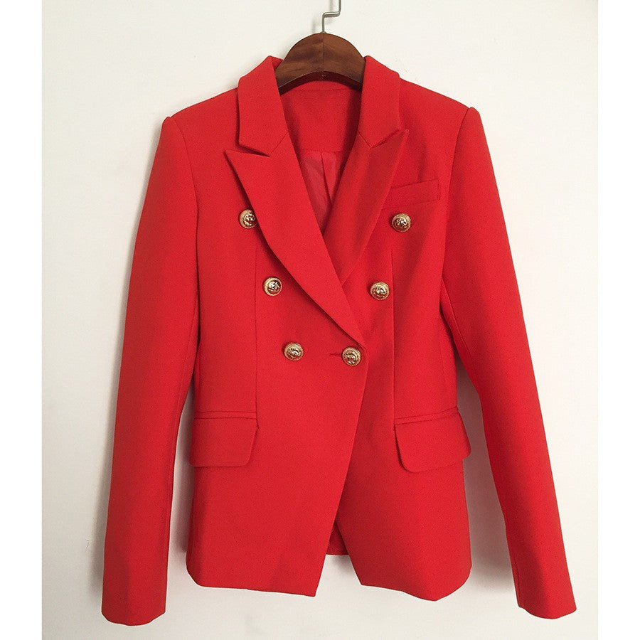 Double-Breasted Blazer With Metal Lion Head Button