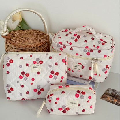 Floral Corduroy Makeup Bag Versatile Travel Organizer