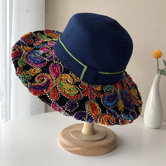 Shade Hat Beach Women'S Summer Ethnic Style Sunscreen Straw Hat