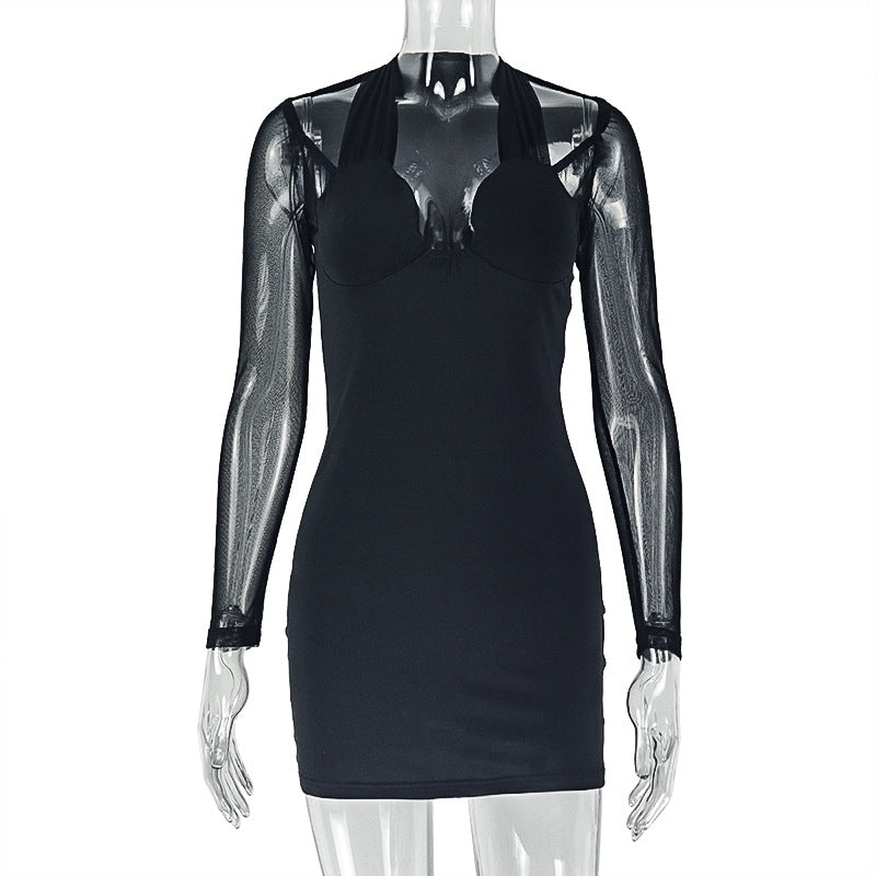 Bodycon Mesh Long Sleeve Dress For Women