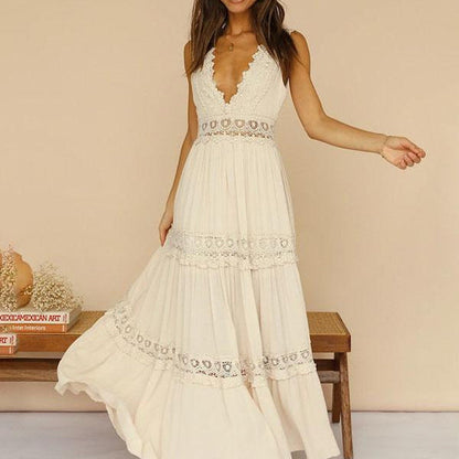 Elegant V-Neck Lace Midi Dress With 3D Pattern