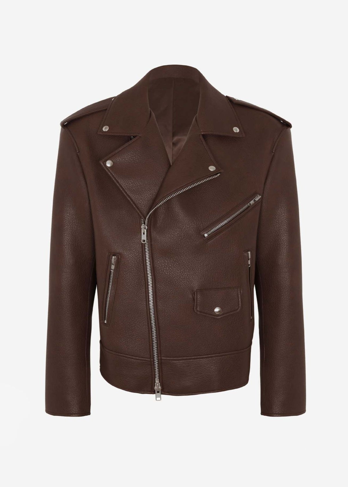 Oversized Faux Leather Moto Jacket With Zipper Details