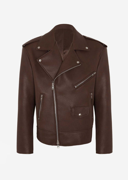 Oversized Faux Leather Moto Jacket With Zipper Details