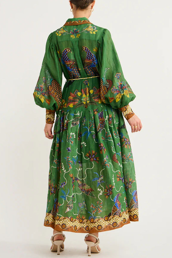 New Autumn Printed Cardigan With Large Swing And Long Sleeved Dress For Women