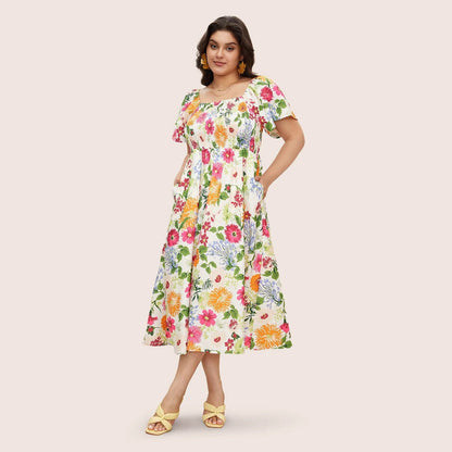 Plus Size A-Line Floral Maxi Dress With Square Neck