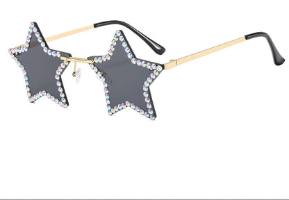Fashionable Star-Shaped Rimless Sunglasses with Rhinestones