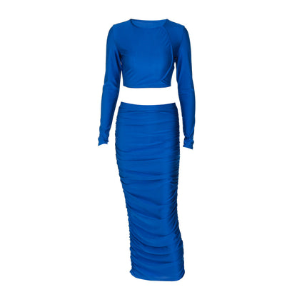 Stylish Long Sleeve Crop Top and High-Waisted Skirt Set