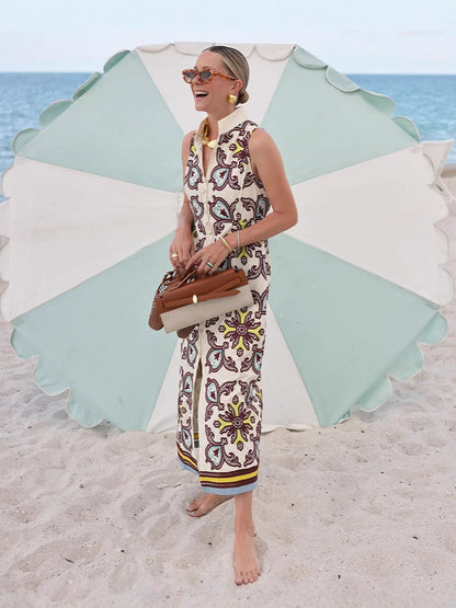 Fashionable Sleeveless Cardigan Dress with Floral Print