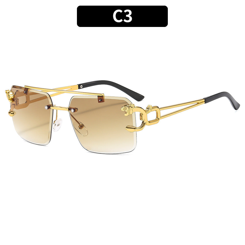 Fashionable Metal Double Beam Leopard Sunglasses UV400 Protection
