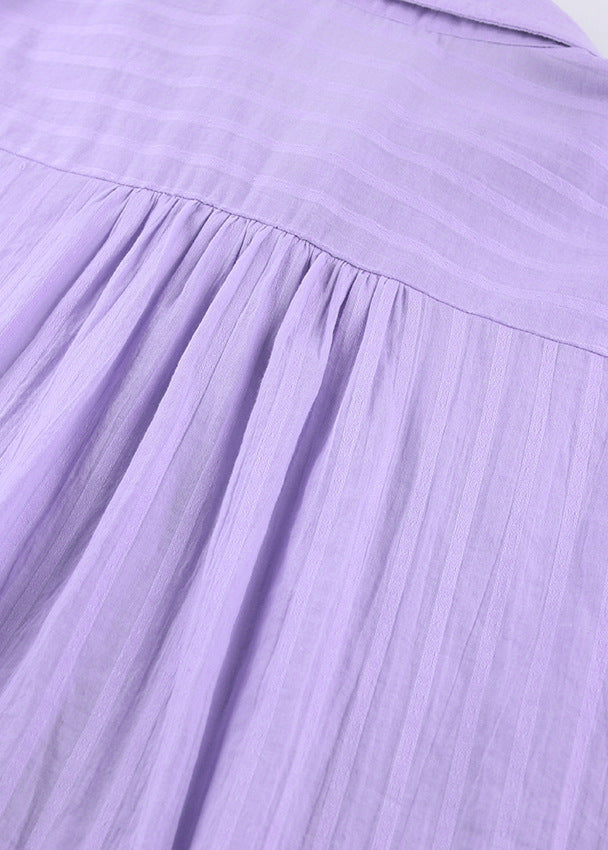 Striped Cotton Shirt And Shorts Set Purple