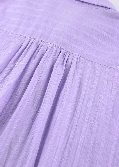 Striped Cotton Shirt And Shorts Set Purple