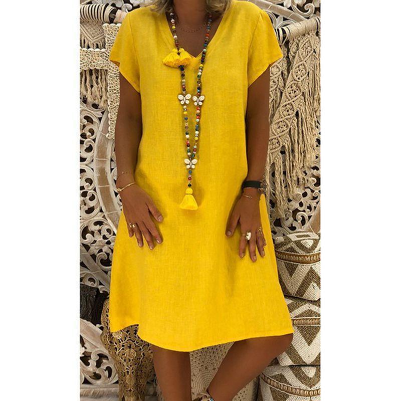 Short Sleeve Medium Skirt V-Neck Dress