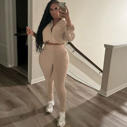 Sexy Crop Top And High Waist Pants Set For Women
