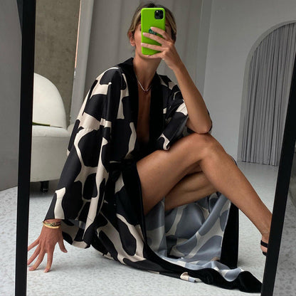 Satin Feel Sleepwear Women's Robe with V-Neck for Home
