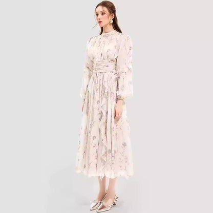 Elegant Chiffon Ruffled Long Sleeve Evening Dress