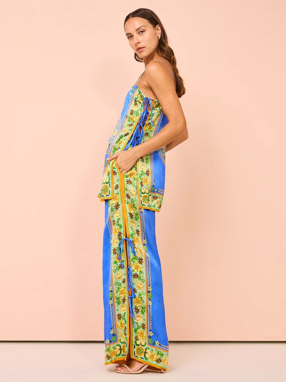 Stylish Vintage Ethnic Print Satin Lounge Set