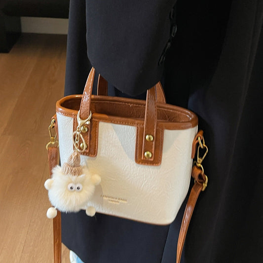 Color Block Vintage Bucket Handbag Casual Tote Bag