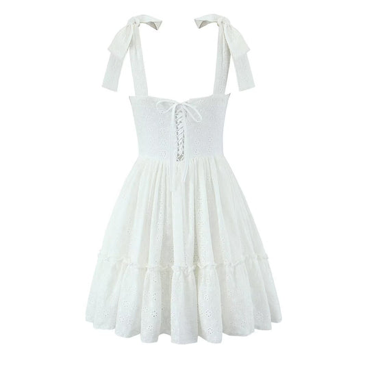 Classic Solid Color Embroidered Mini Dress