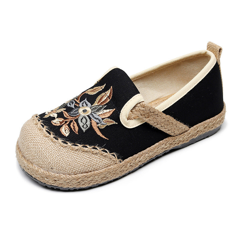 New Cloth Shoes Women'S Hand Wrapped Hemp Edge Pvc Soft Sole Overshoes Ethnic Style Shallow Mouth Embroidered Shoes