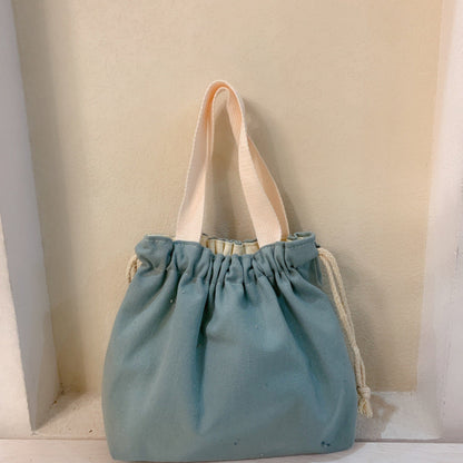 Plain Minimalist Japanese Bento Bag Canvas Drawstring Tote
