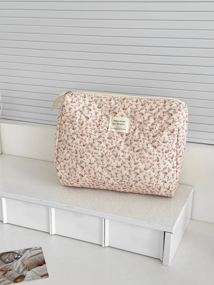 Floral Corduroy Makeup Bag Versatile Travel Organizer