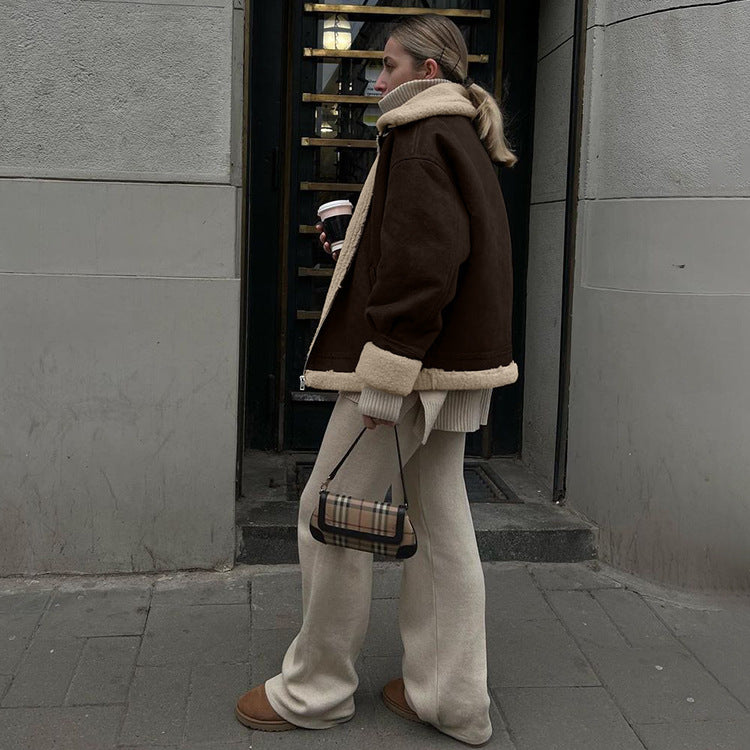 Women's Vintage Suede Jacket Short Plush Coat