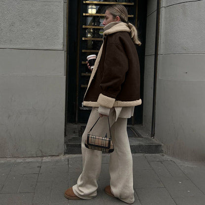 Women's Vintage Suede Jacket Short Plush Coat
