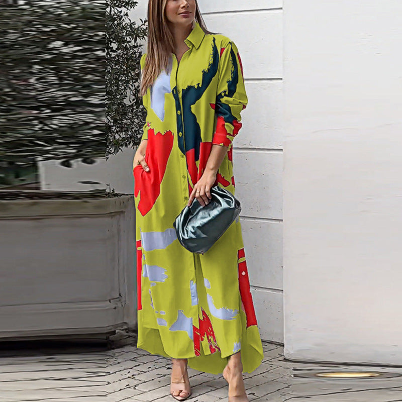Women'S Clothing On The New Fashion Casual Printing Loose Split Shirt Dress