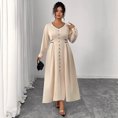 Plus Size Waist-Defining Long Sleeve Dress