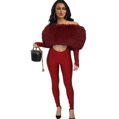 Off-Shoulder Cropped Long Sleeve Jumpsuit Women