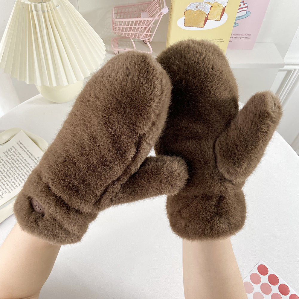 Simple Winter Thick Fuzzy Plush Thermal Gloves