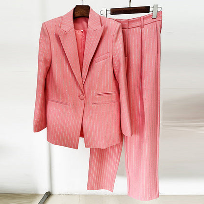 Striped Blazer And Pants Set Stylish Casual Wear