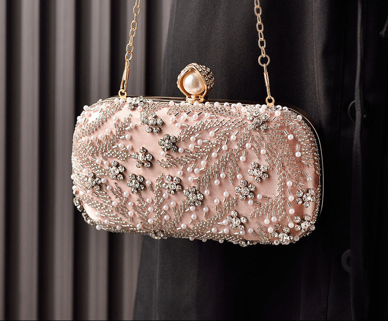 Embroidered Rhinestone Evening Clutch Bag Champagne Color