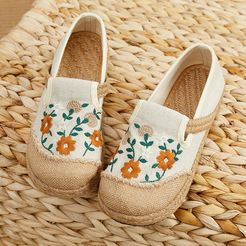Spring Embroidered Shoes Flat-Heeled, Low-Cut Embroidered Shallow Shoes, Literary And Ethnic Style Women'S Shoes Linen Casual Shoes