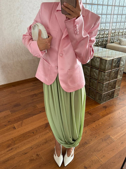 Stylish Tulip Maxi Skirt Elegant Casual Polyester High Slit Skirt
