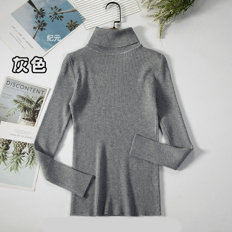 Long Sleeve High Neck Solid Color Sweater Comfortable Casual Wear