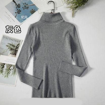 Long Sleeve High Neck Solid Color Sweater Comfortable Casual Wear