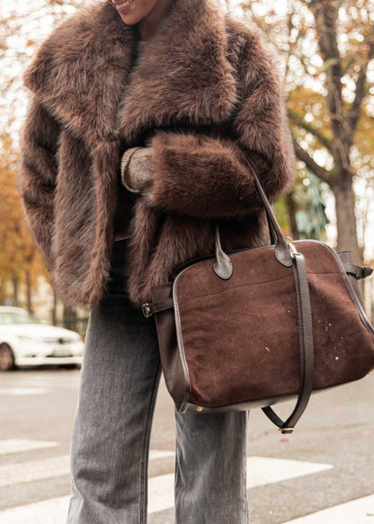 Faux Fur Jacket Plush Texture Dark Brown