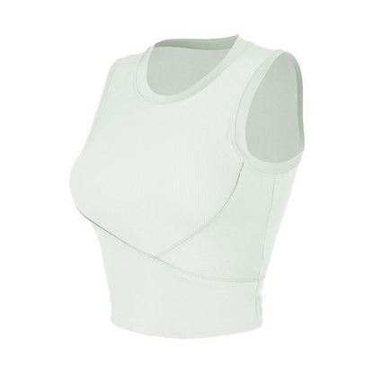 Sleeveless Rib Sports Vest Women'S Running Fitness Elastic Tight-Fitting Yoga Underwear