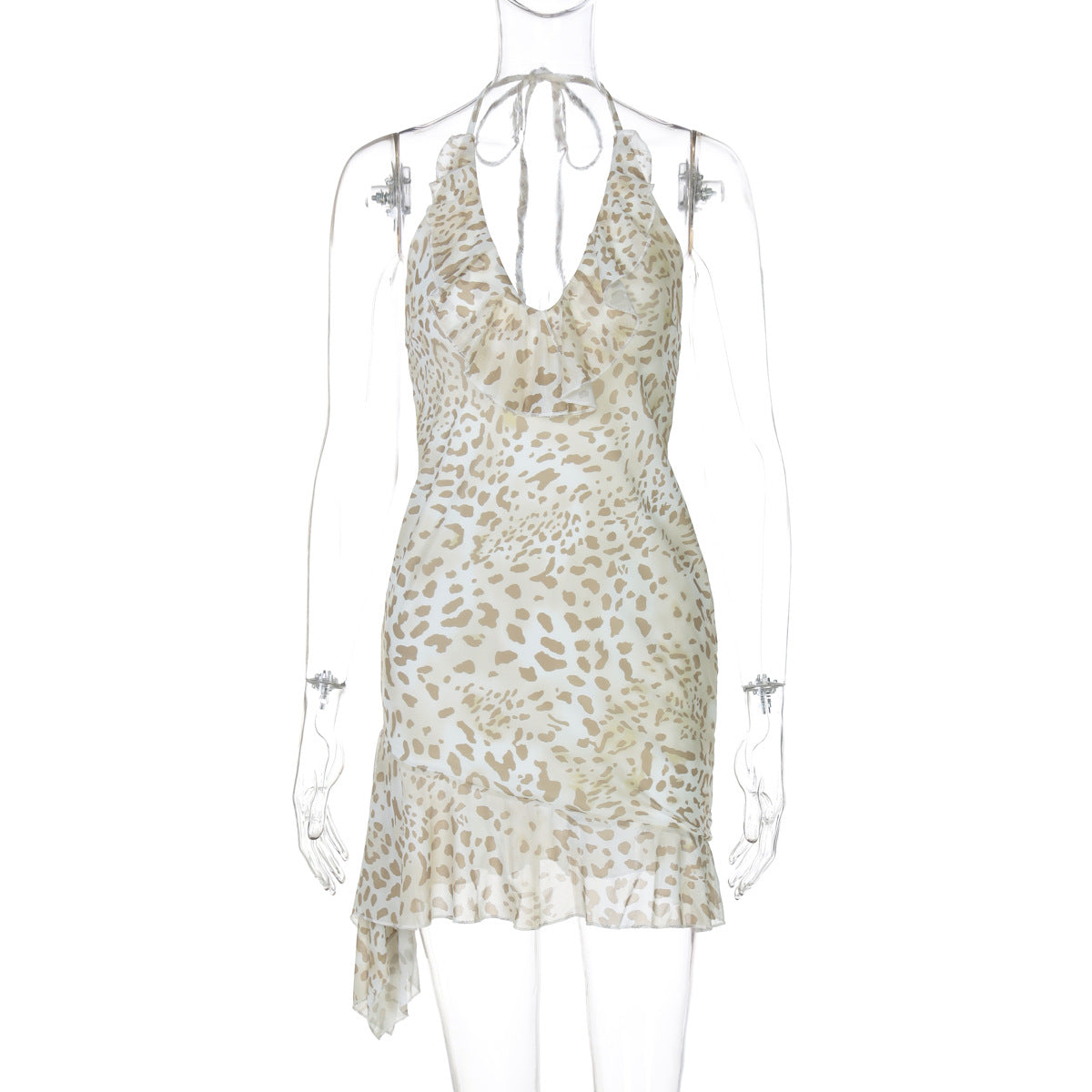 Trendy Leopard Print Bodycon Dress With Ruffled Neckline