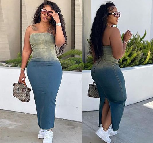 Sexy Gradient Bodycon Denim Dress