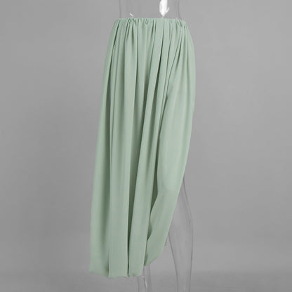 Stylish Tulip Maxi Skirt Elegant Casual Polyester High Slit Skirt