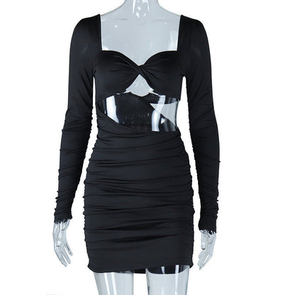 Sexy Backless Ruched Bodycon Dress With V-Neck