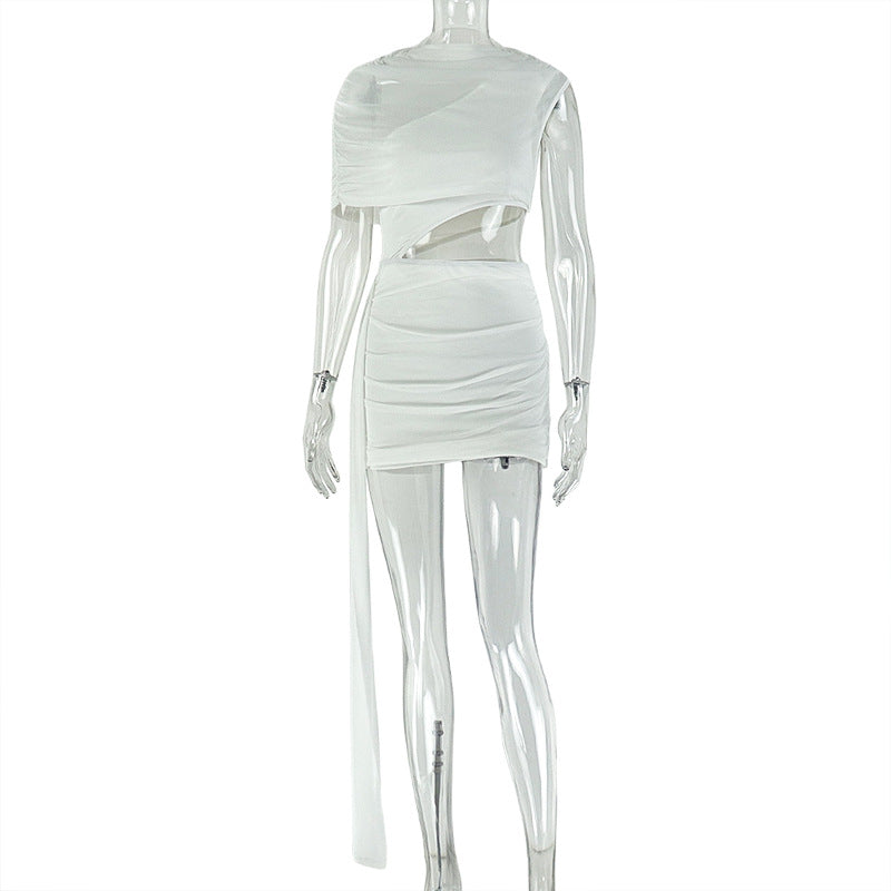 Trendy Solid Color Asymmetrical Ruched Bodycon Dress