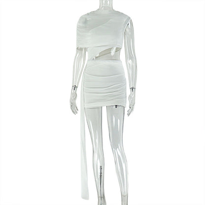Trendy Solid Color Asymmetrical Ruched Bodycon Dress