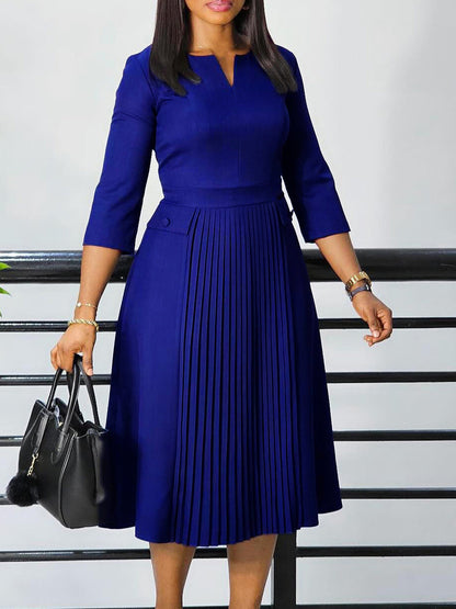 Elegant Solid Color Pleated Maxi Dress For Women