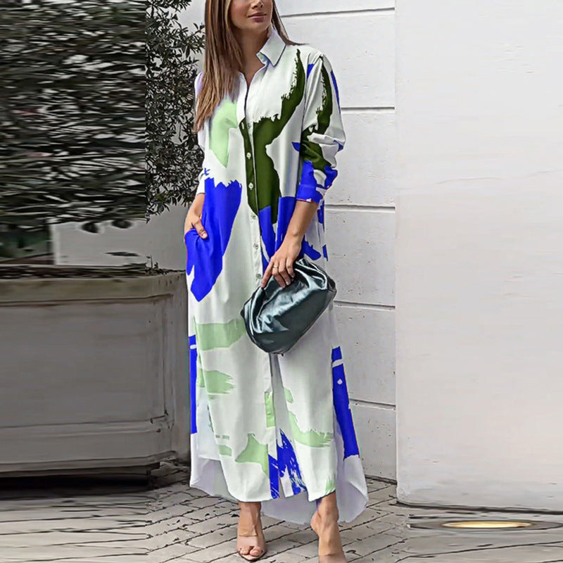 Women'S Clothing On The New Fashion Casual Printing Loose Split Shirt Dress