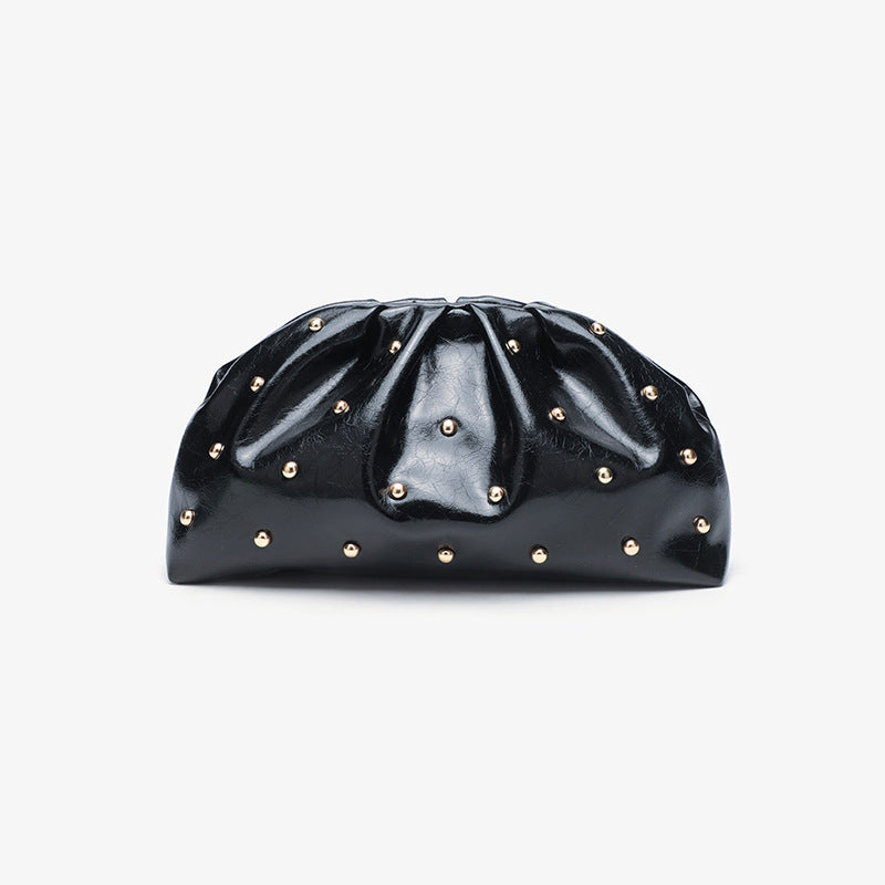 Fashion Studded Magnet Ruched Evening Handbag