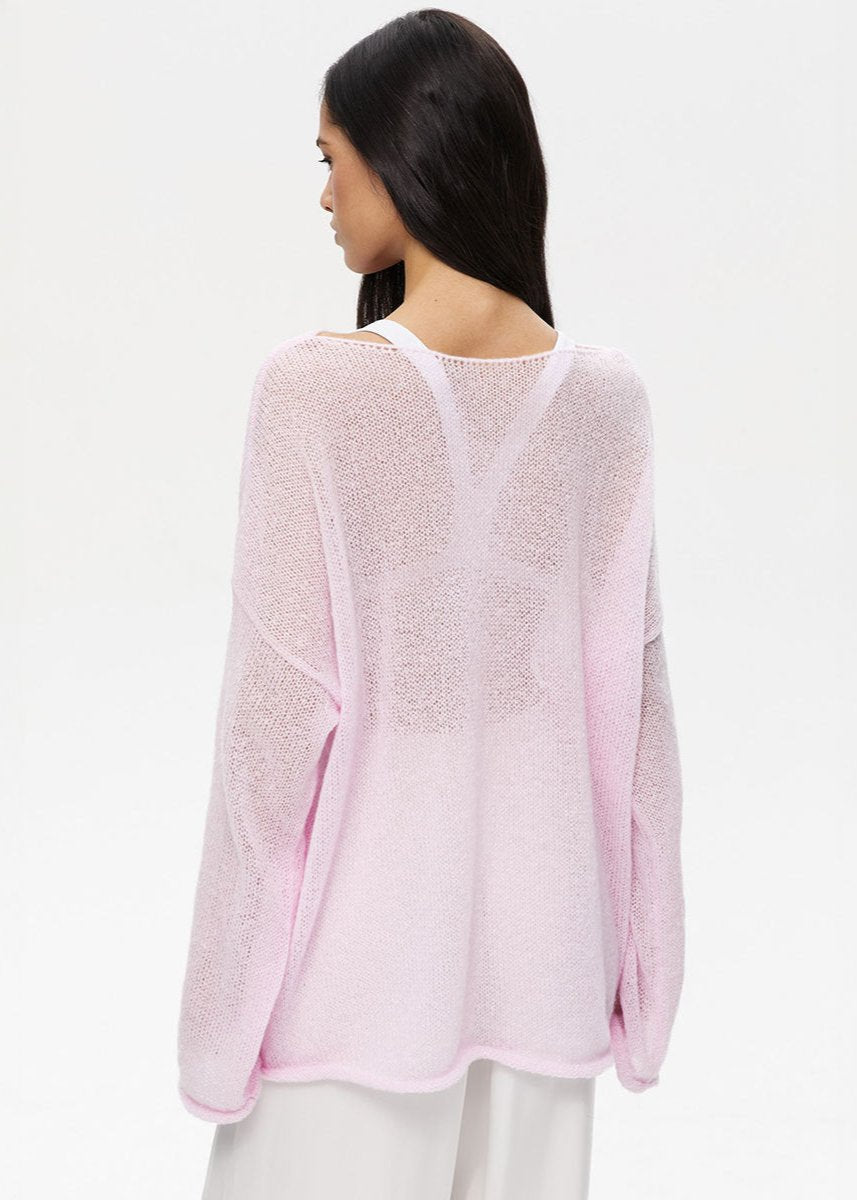 Sheer Pastel Pink Knit Sweater Lightweight Soft